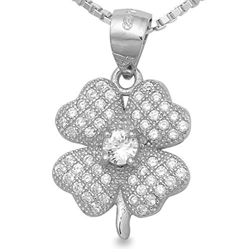 Collier 925 Silber Anhänger mit Halskette Herz Zirkonia-Stein Venezianerkette 