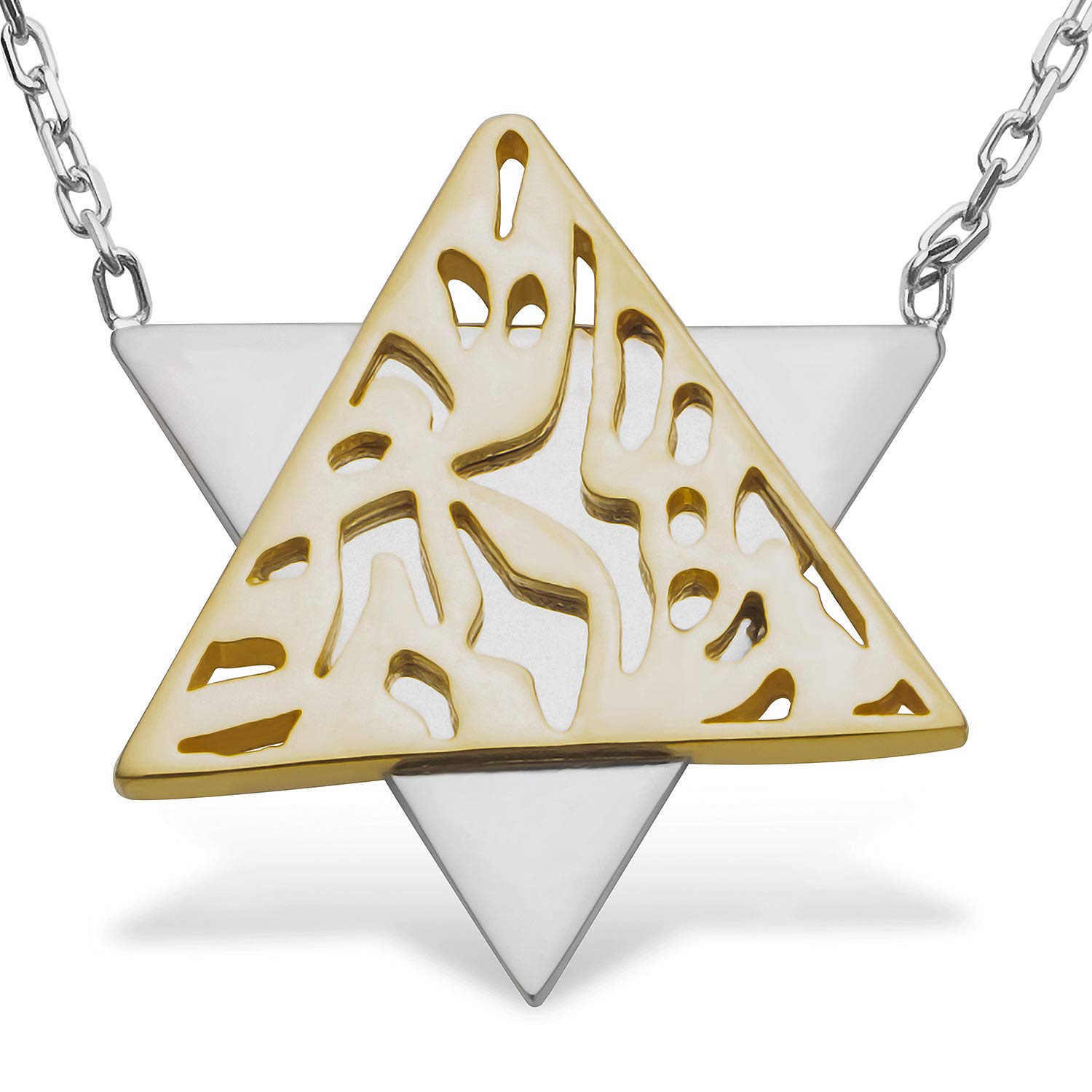 Davidstern Siegel Salomons Halskette Hexagramm Stern Anhänger vergoldetes 925 Silber Schmuck #2179