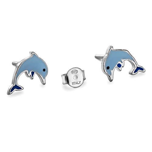 Ohrringe/Ohrstecker Kinder blauer Delfin Emaille 925 Sterling Silber in  Geschenkbox #1939 -
